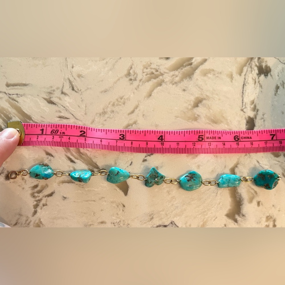 Vintage gold tone and turquoise chunk bracelet - Picture 6 of 6